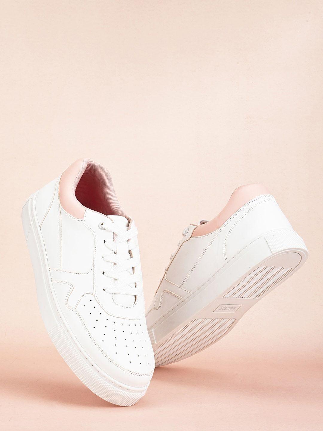 hrx by hrithik roshan women white & pink perforated lightweight sneakers