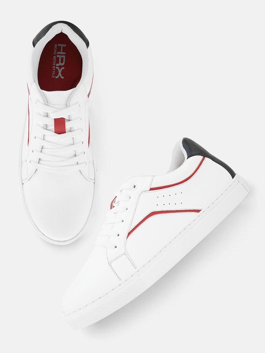 hrx by hrithik roshan women white & red padded insole basics sneakers