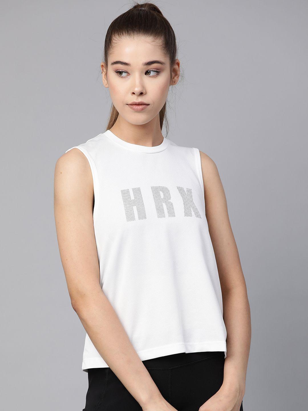 hrx by hrithik roshan women white printed rapid dry antimicrobial training t-shirt