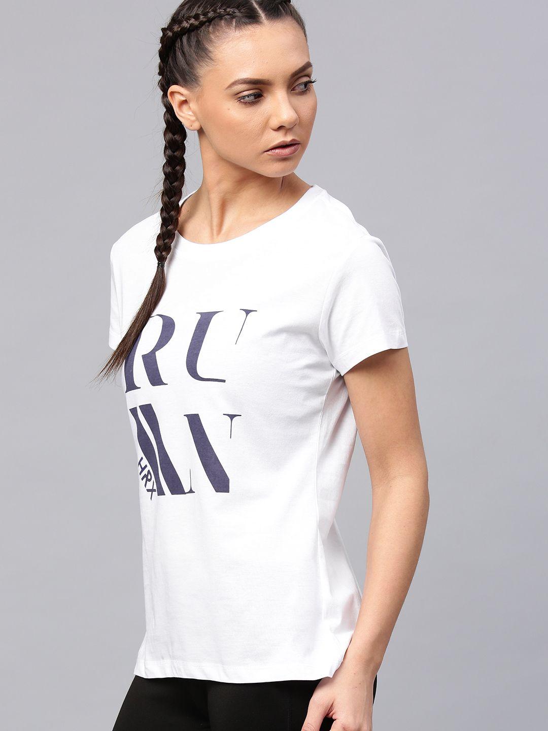 hrx by hrithik roshan women white printed round neck t-shirt