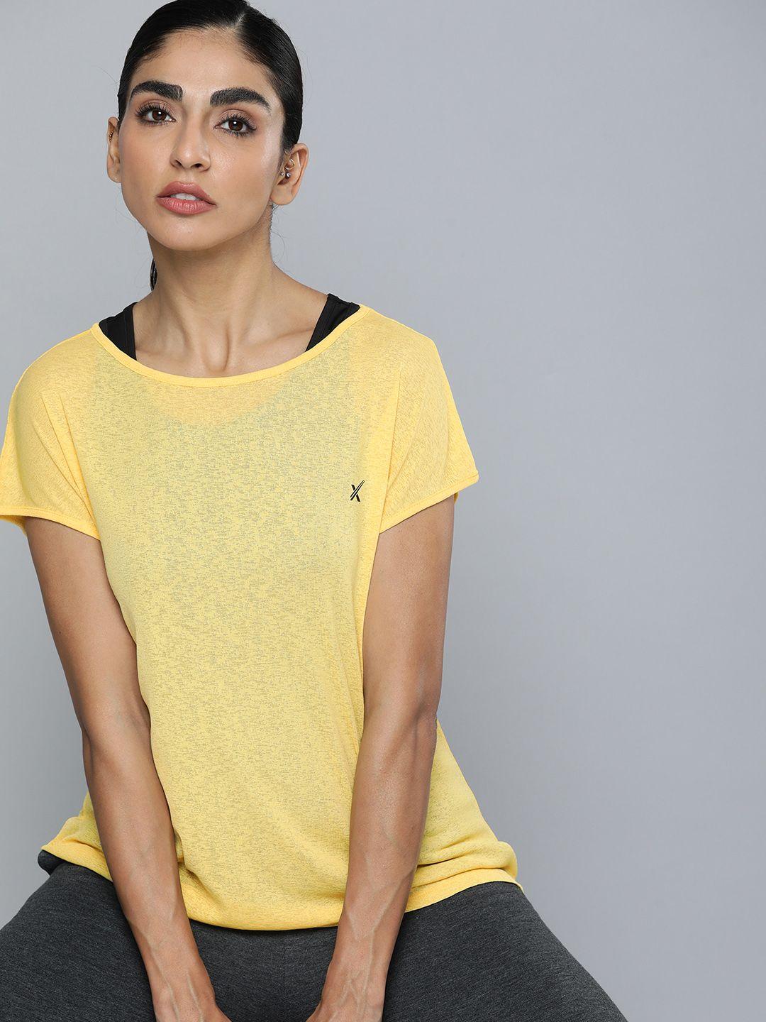 hrx by hrithik roshan women yellow & black pack of 2 rapid-dry training t-shirt