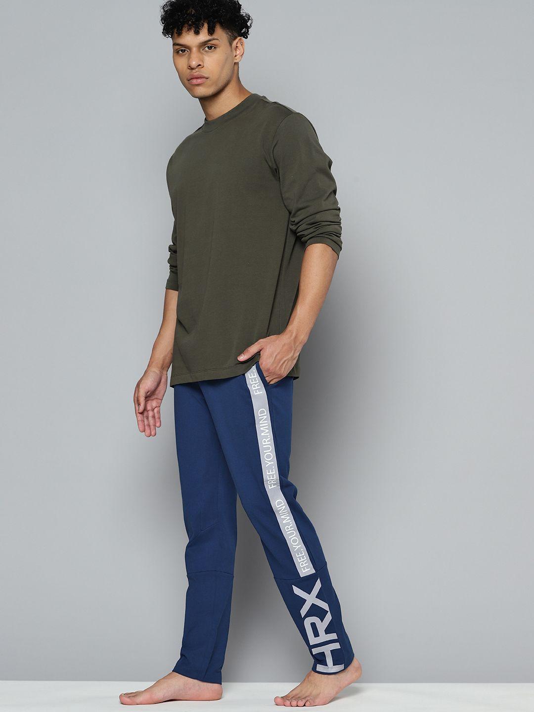 hrx by hrithik roshan yoga men melange slim fit rapid-dry pure cotton track pants