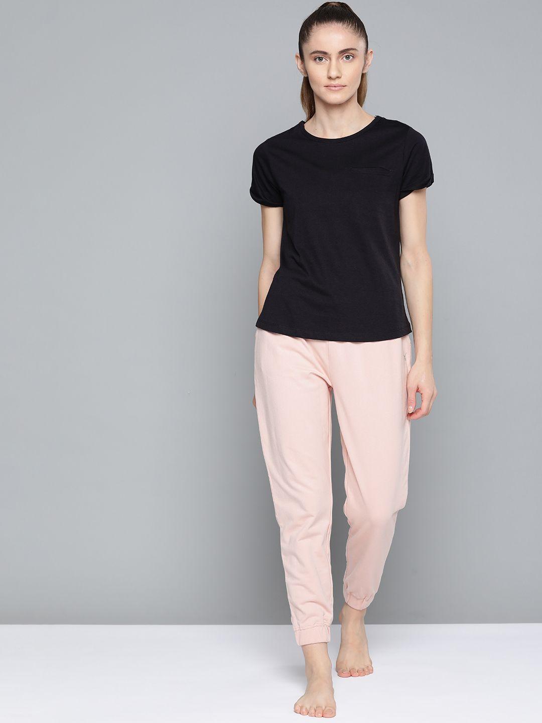 hrx by hrithik roshan yoga women peach-coloured whip organic cotton track pants