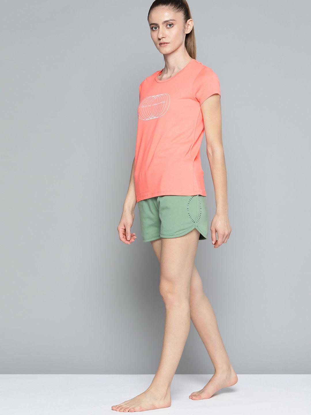 hrx by hrithik roshan yoga women shell pink organic cotton typography organic cotton  sustainable t-shirt