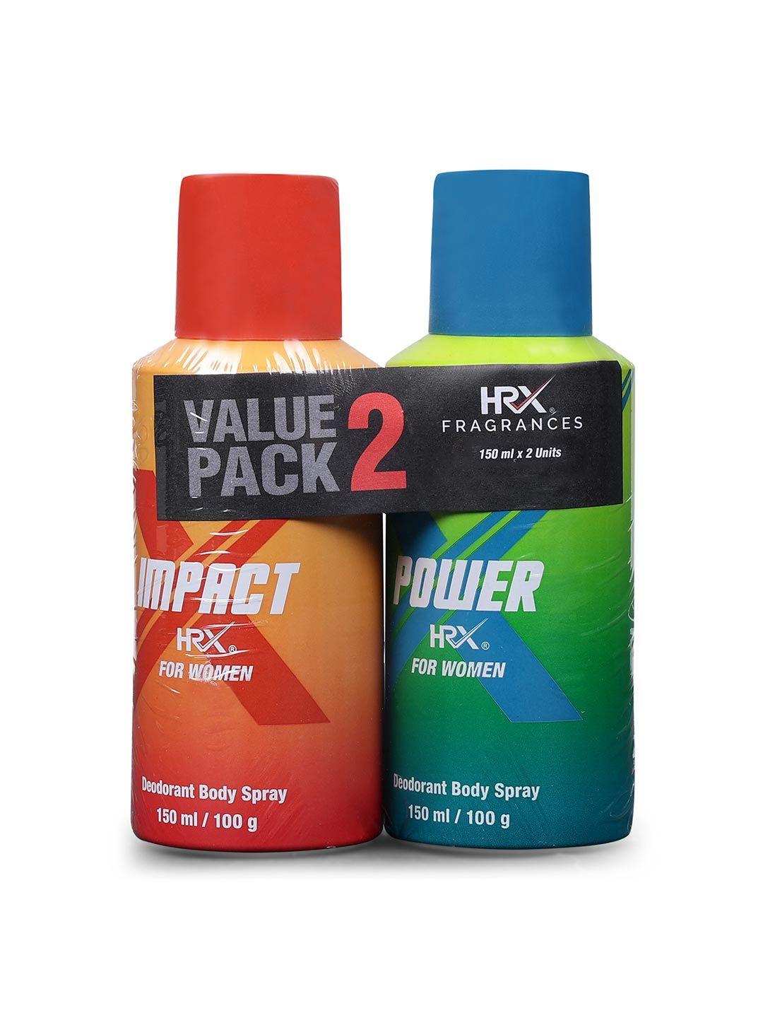 hrx women set of impact & power deodorant body spray - 100 g each