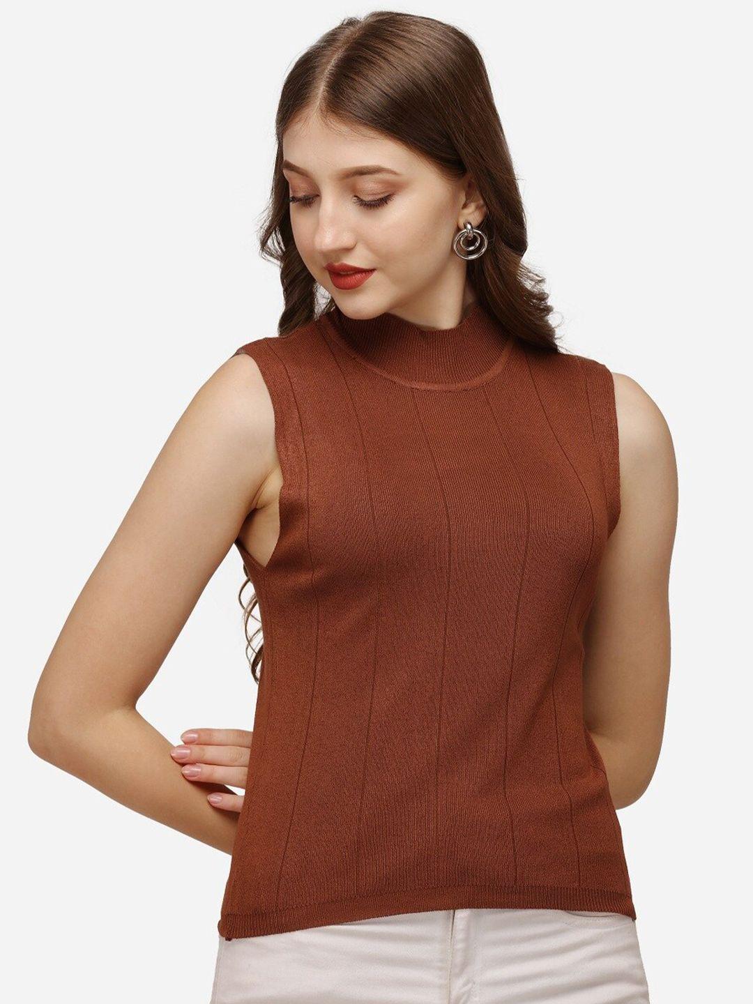 hsr women brown solid sleeveless top