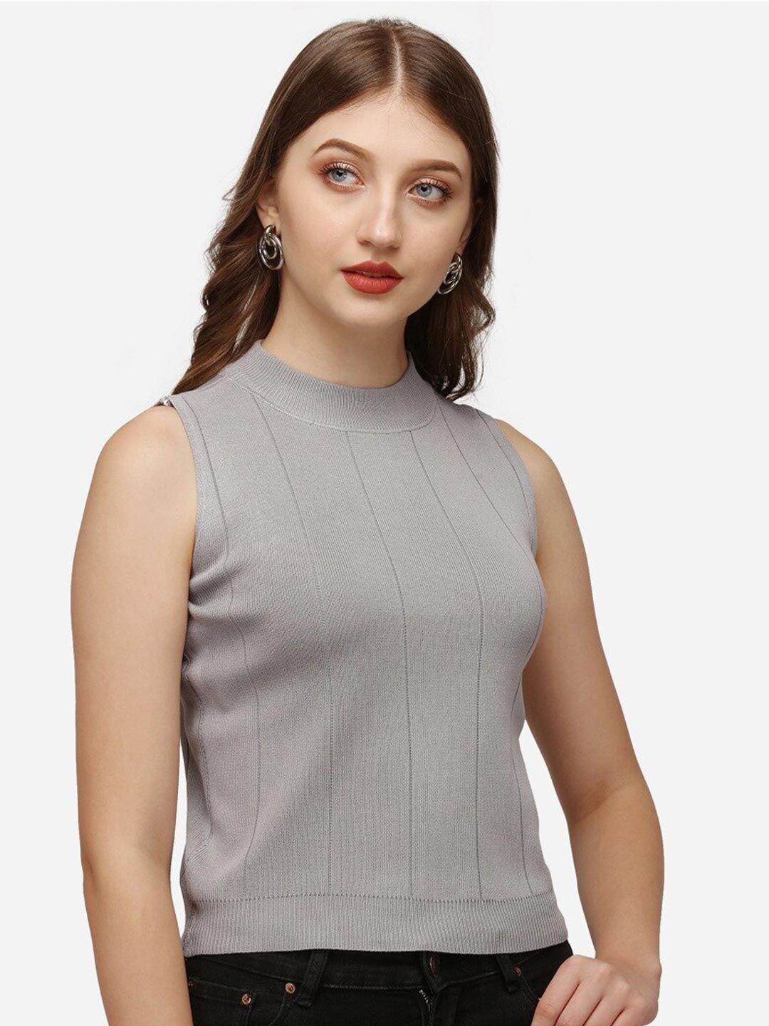 hsr women grey solid sleeveless top