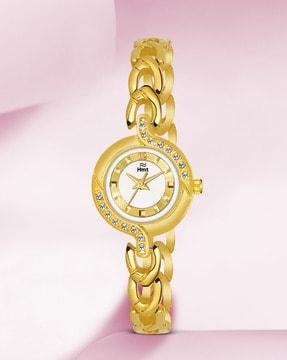 ht-lr0010-wht-ch gold-plated analogue round watch