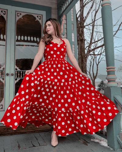 https:currant red polka cotton dress