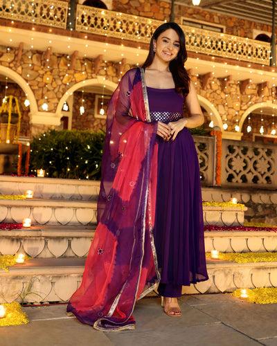 https:majestic mirror purple georgette suit set