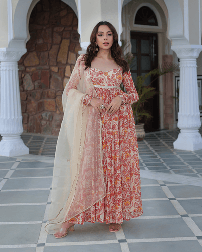 https:marigold cream delight printed georgette suit set