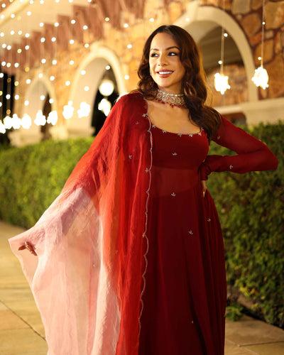 https:maroon blush embroidered georgette suit set