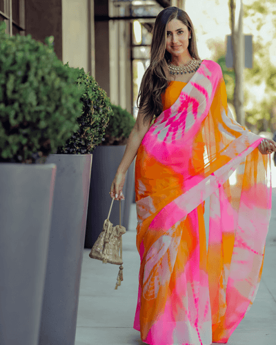 https:pink tulip tie & dye pure chiffon saree