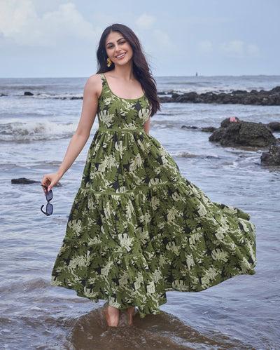 https:tropical dark green printed cotton dress