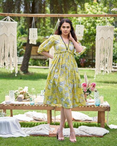 https:zenith yellow printed cotton dress