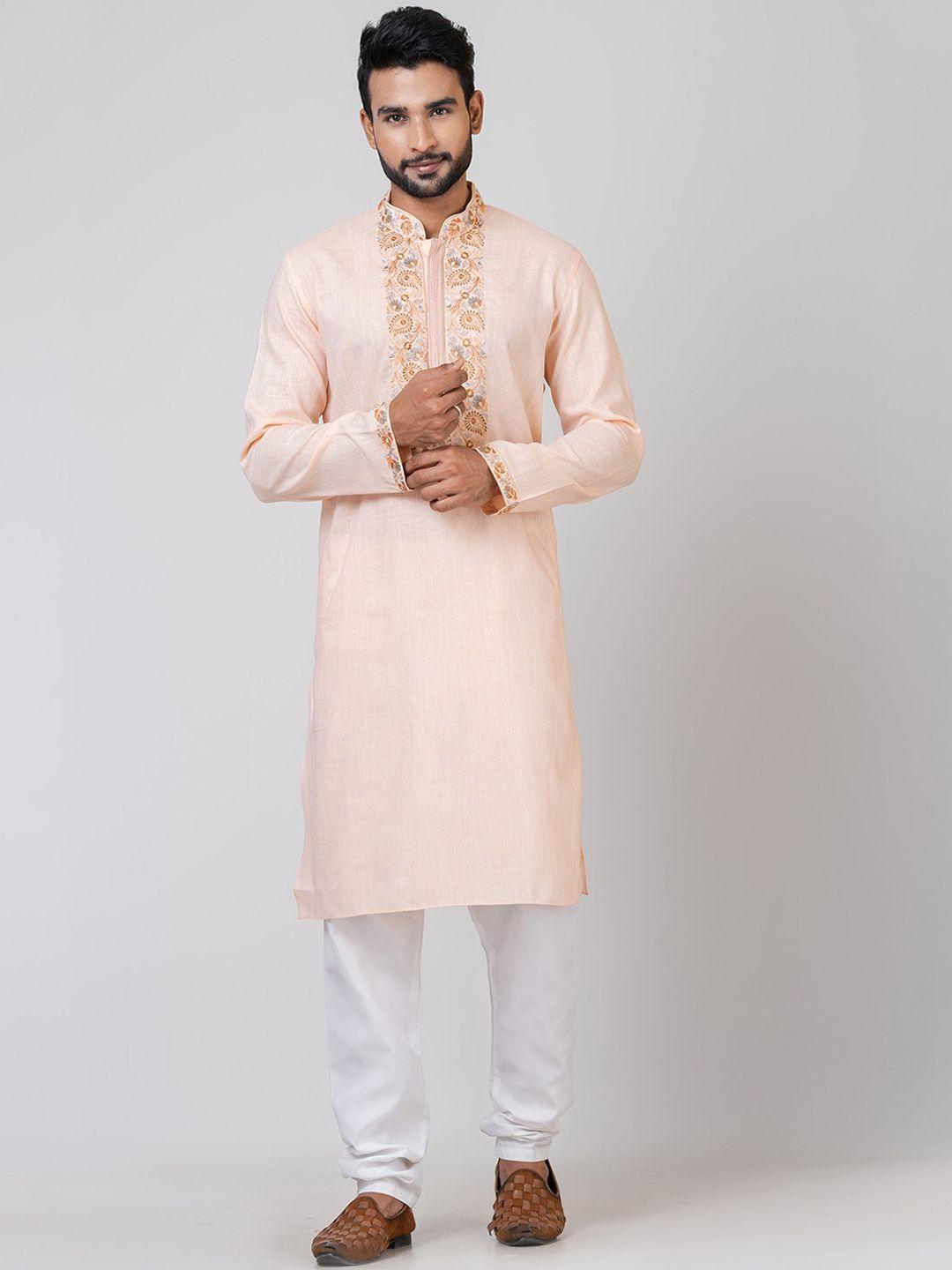 hu - handcrafted uniquely floral embroidered cotton silk kurta