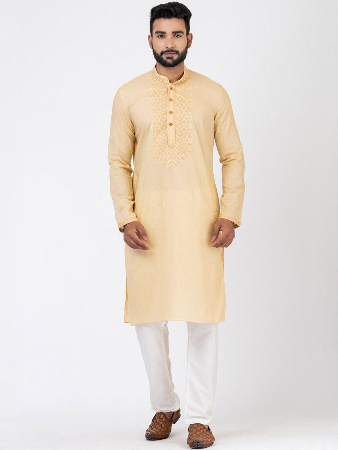 hu - handcrafted uniquely ethnic motifs embroidered mandarin collar kurta