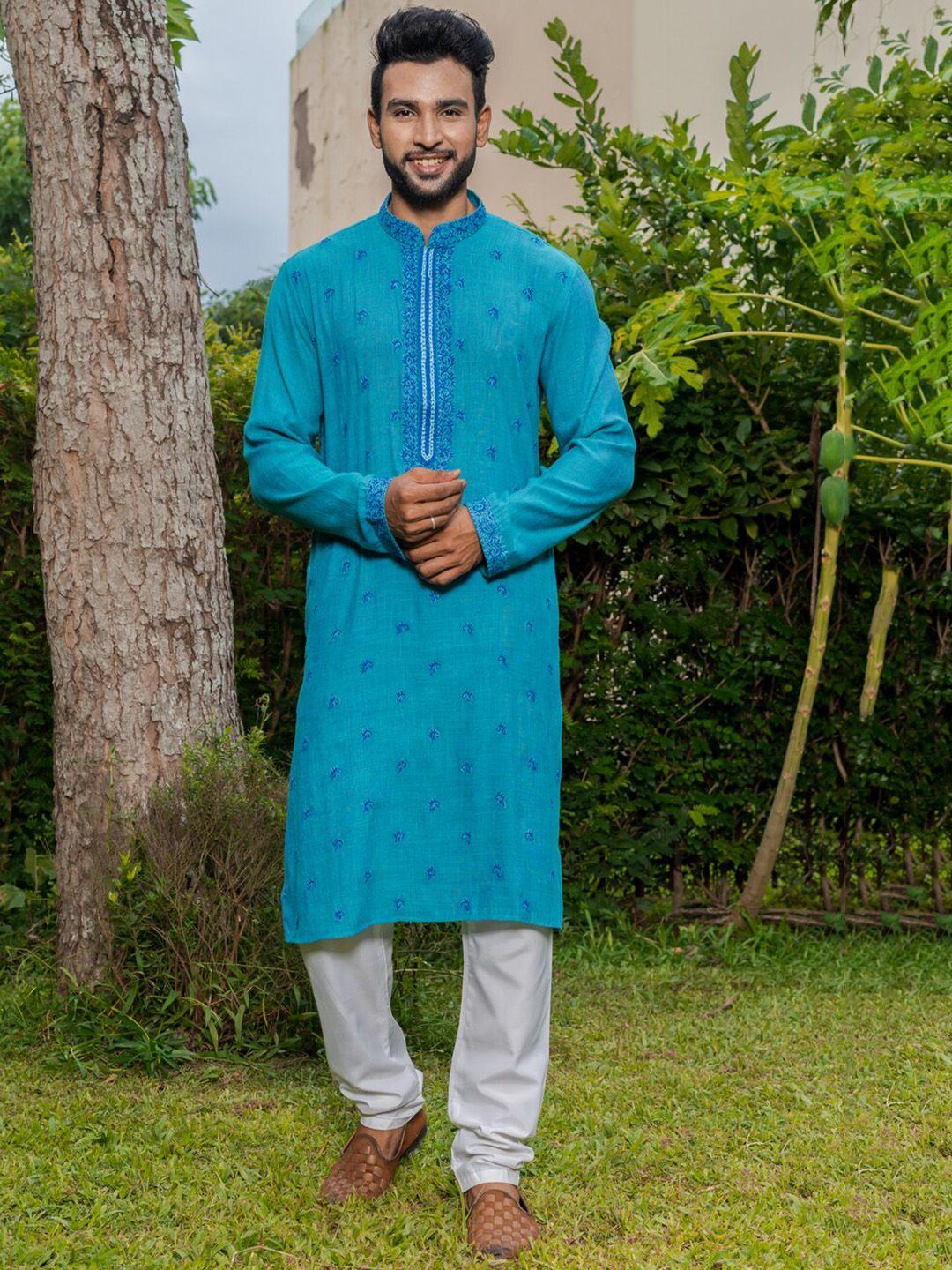 hu - handcrafted uniquely ethnic motifs embroidered straight kurta