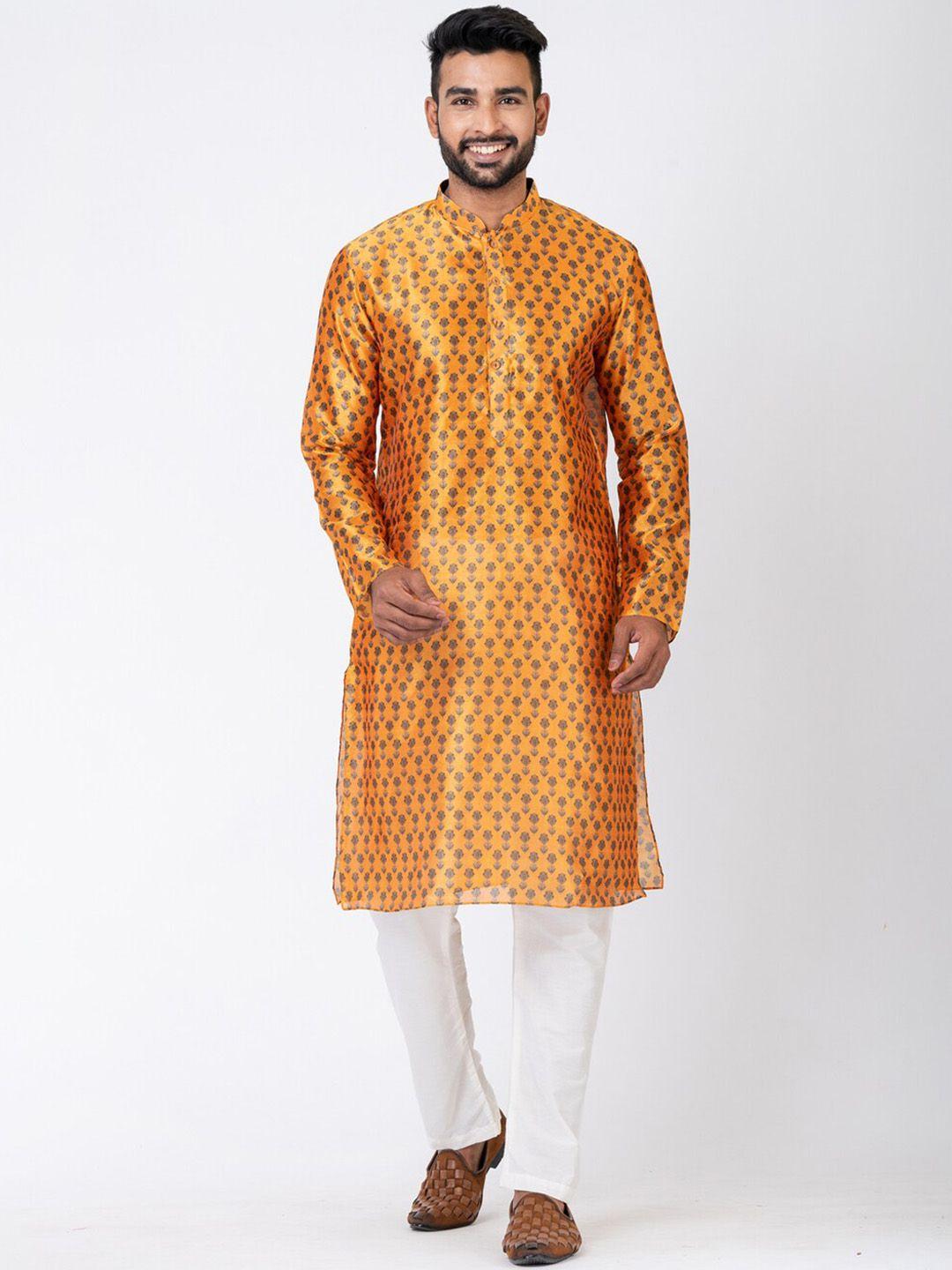 hu - handcrafted uniquely ethnic motifs printed chanderi silk straight kurta