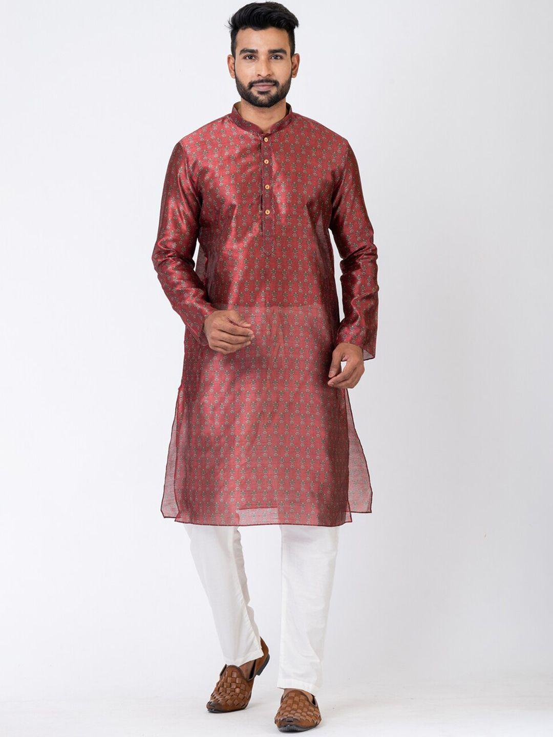 hu - handcrafted uniquely ethnic motifs printed chanderi silk straight kurta