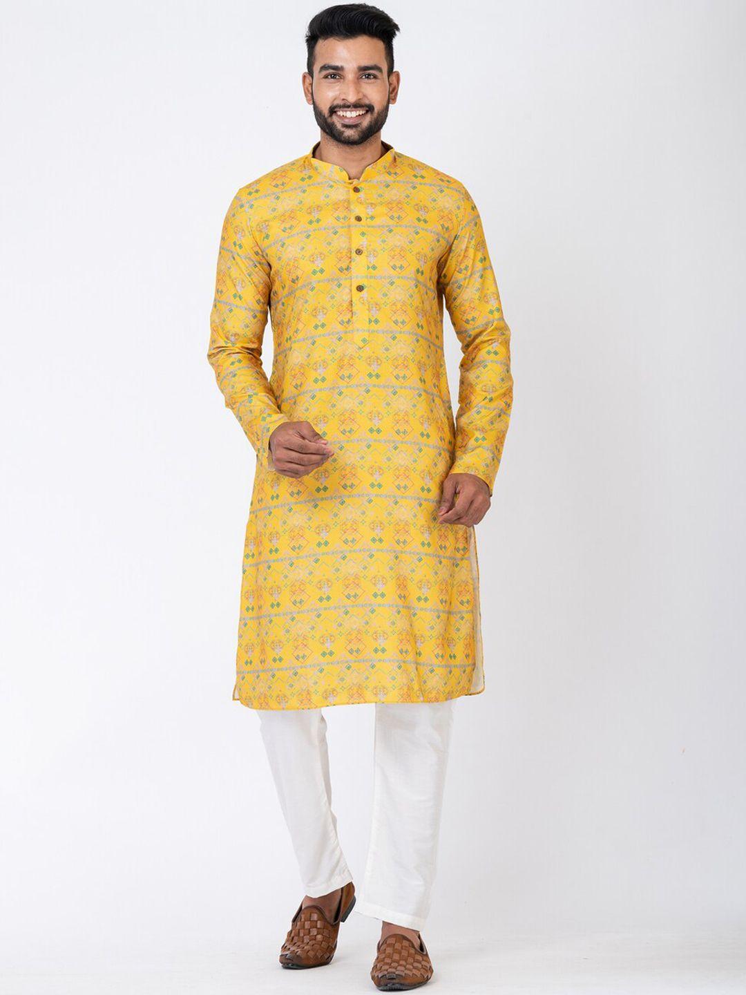 hu - handcrafted uniquely ethnic printed mandarin collar cotton linen straight kurta