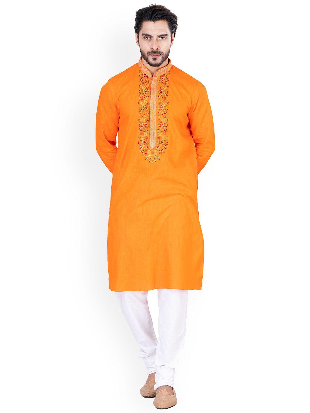 hu - handcrafted uniquely floral yoke design mandarin collar cotton silk straight kurta