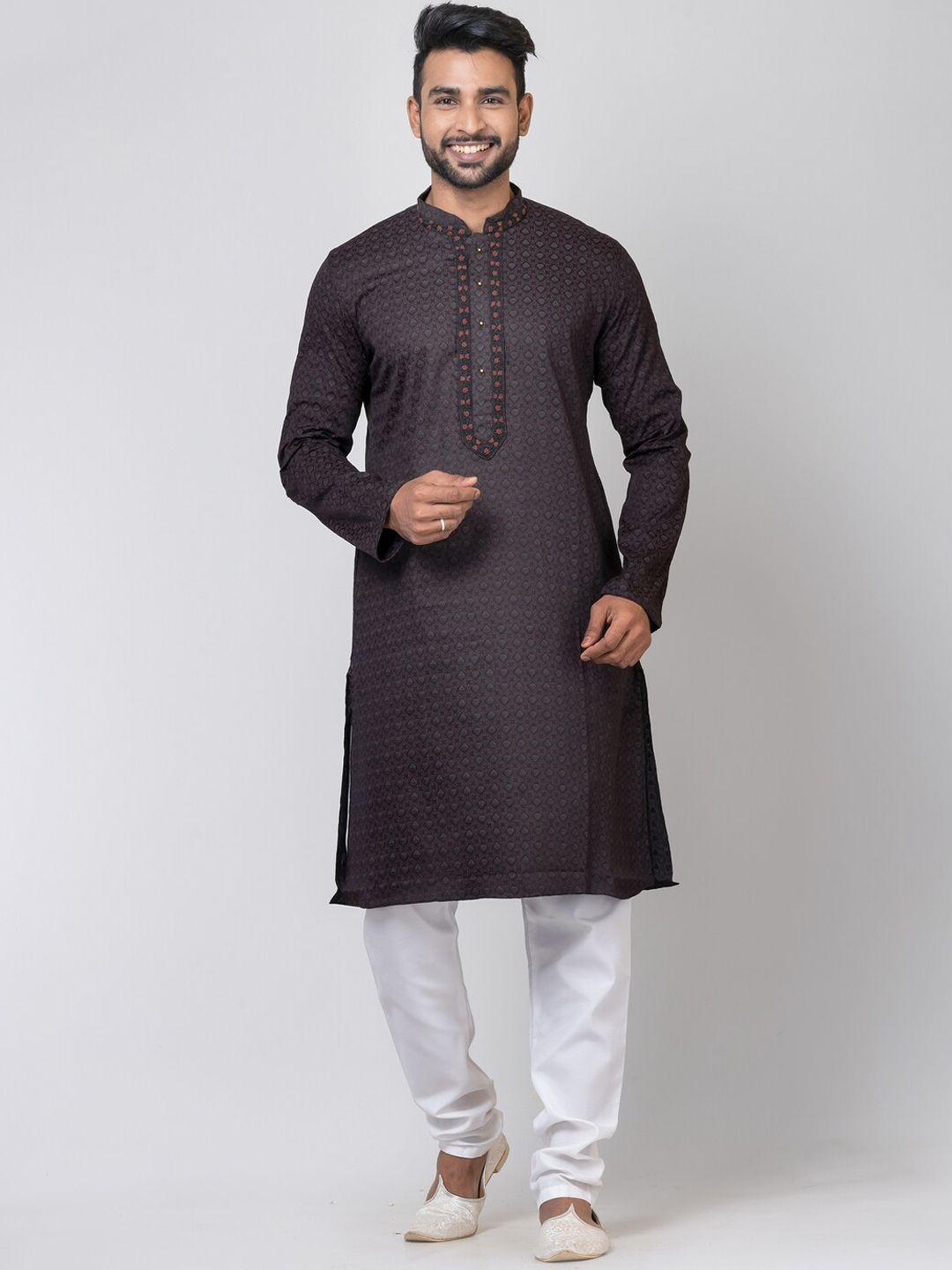 hu - handcrafted uniquely men black thread work kurta