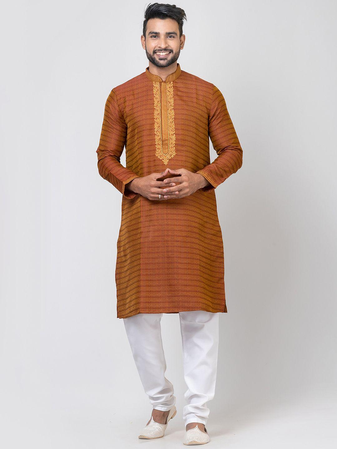 hu - handcrafted uniquely men rust thread work kurta