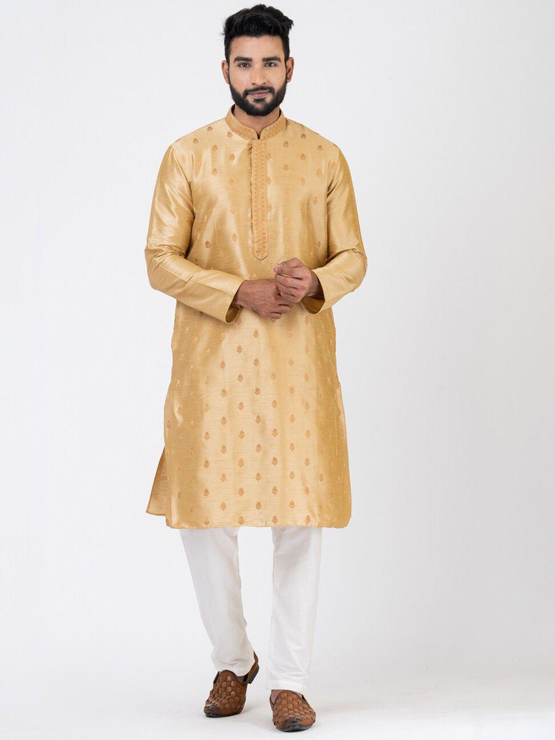 hu - handcrafted uniquely woven design mandarin collar kurta