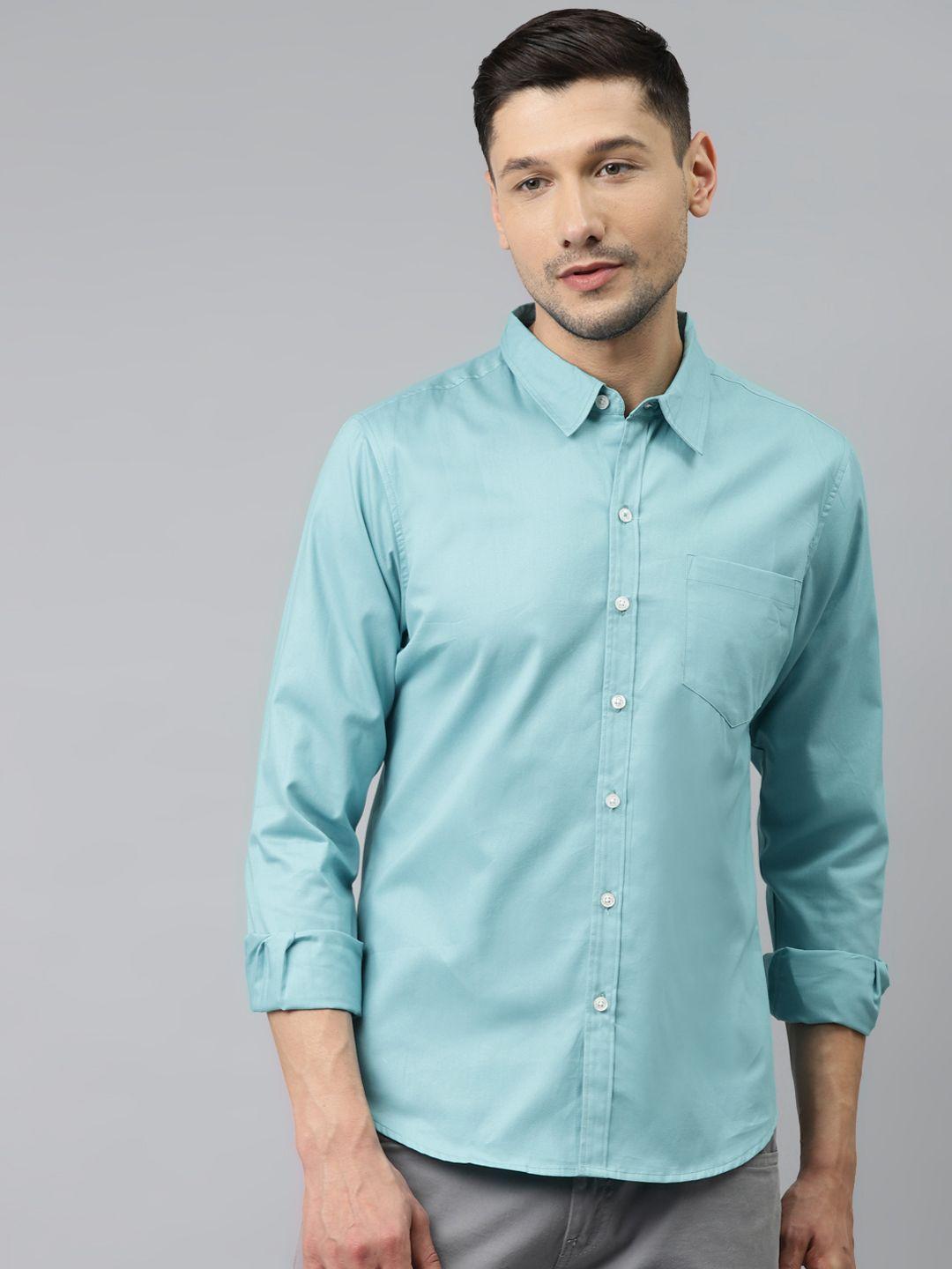 hubberholme men blue opaque pure cotton casual shirt