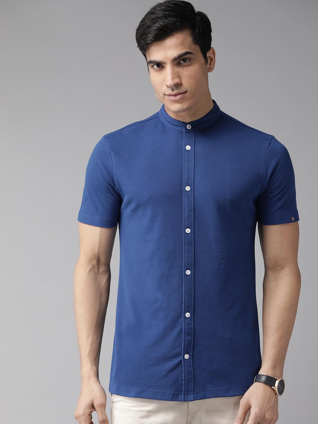 hubberholme men blue regular fit solid casual shirt