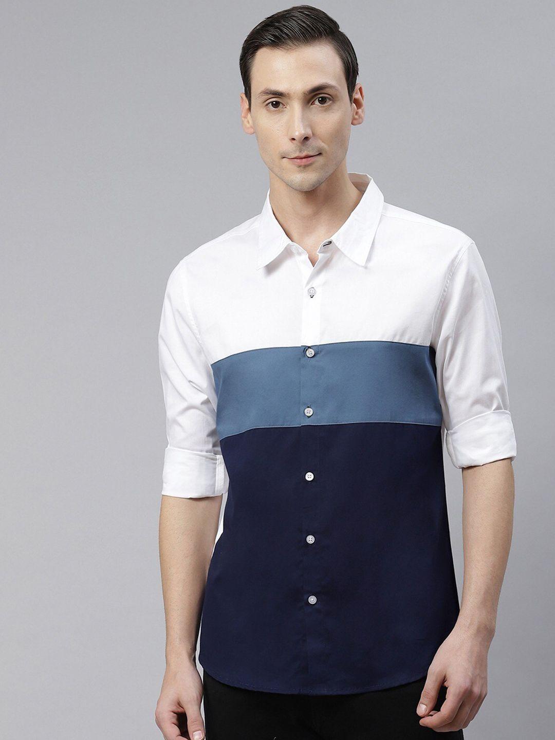 hubberholme men classic colourblocked cotton casual shirt