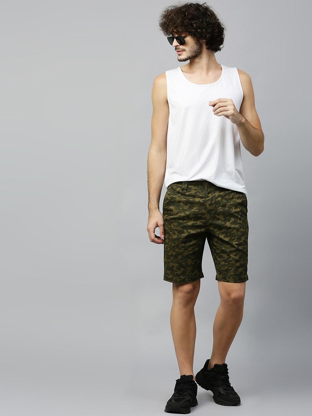 hubberholme men olive camouflage printed shorts