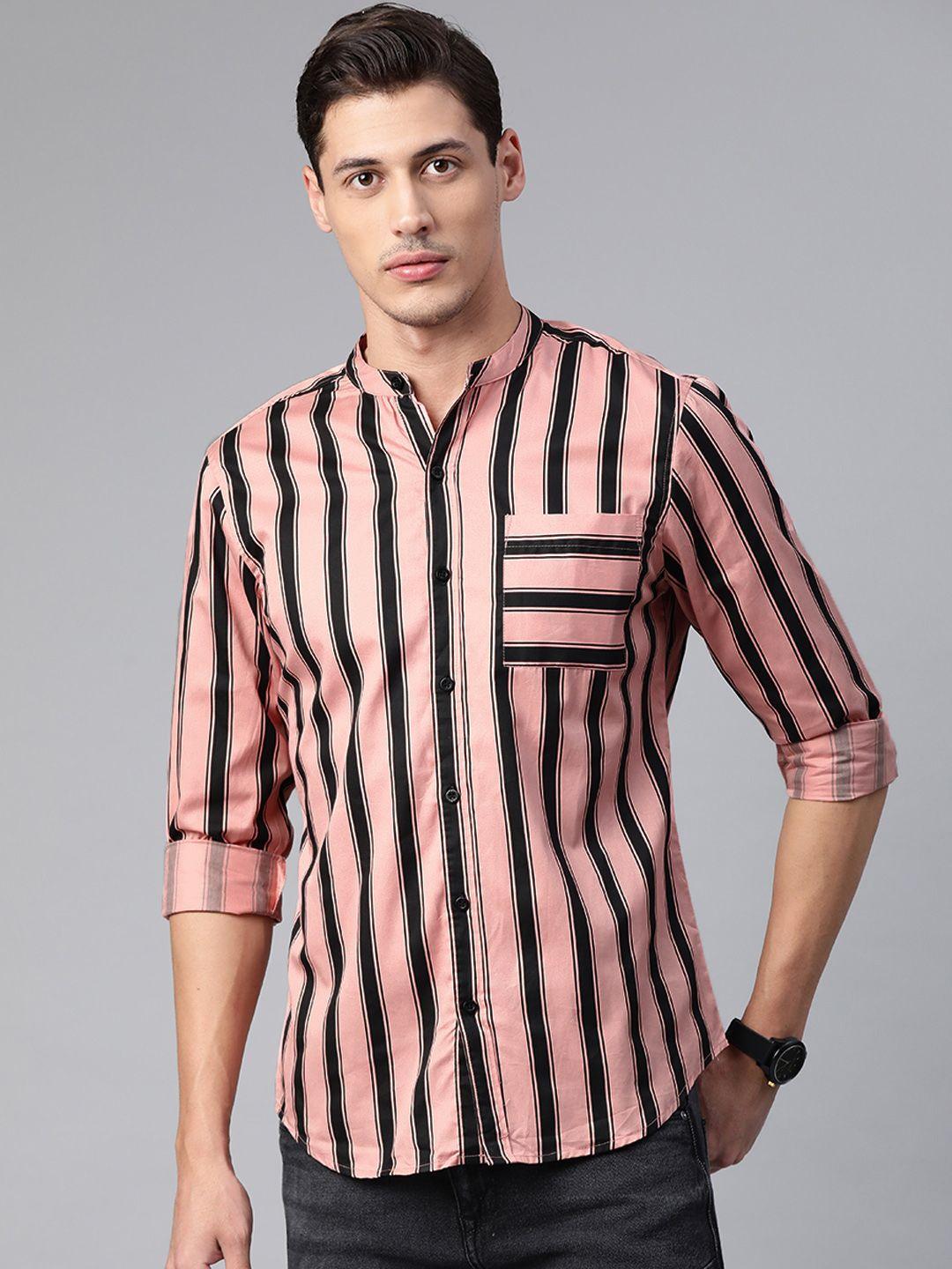 hubberholme men pink striped pure cotton casual shirt