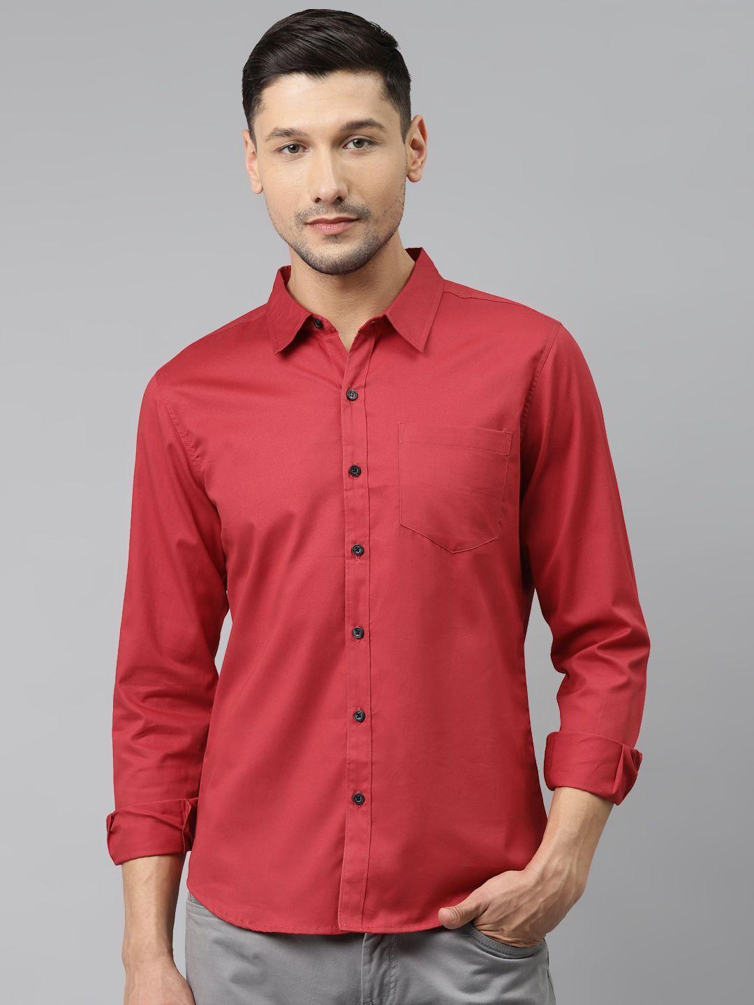 hubberholme men red pure cotton casual shirt