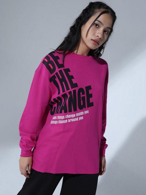 hubberholme pink & black cotton graphic print t-shirt