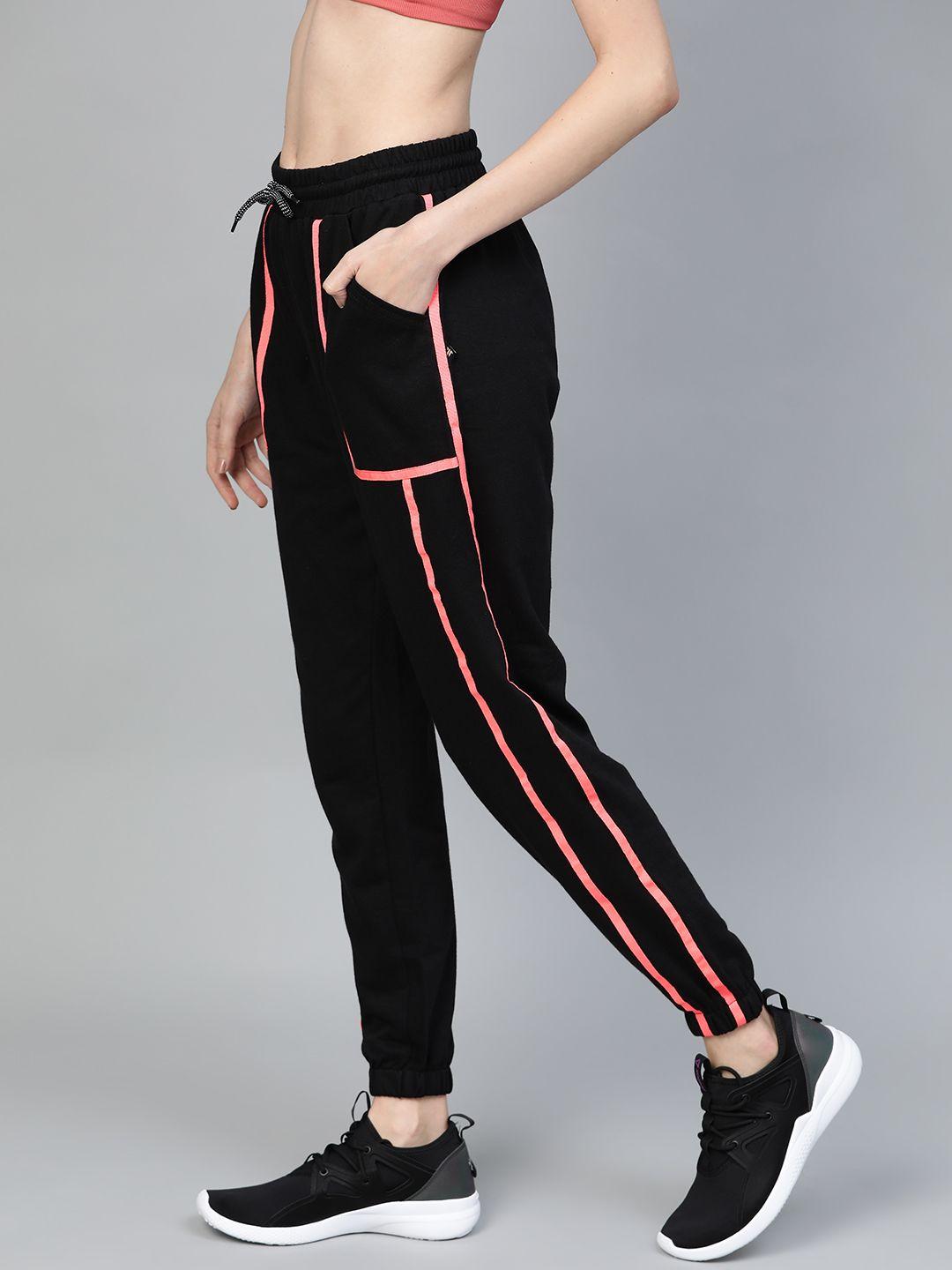 hubberholme women black slim fit solid contrast taping joggers