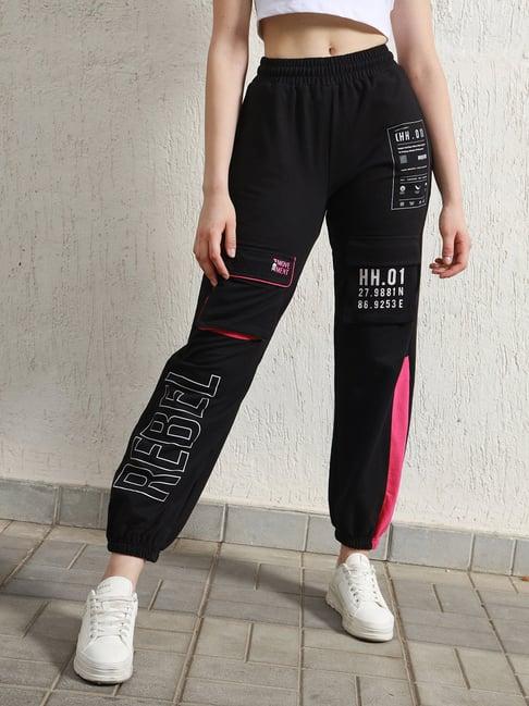 hubberholme black cotton graphic print joggers