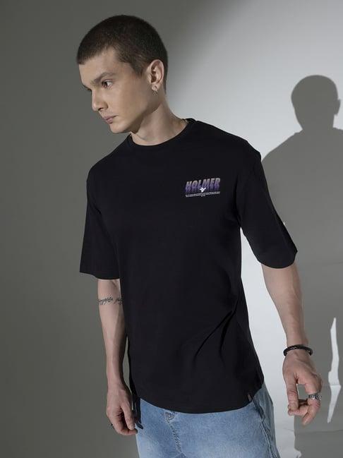 hubberholme black relaxed fit printed t-shirt