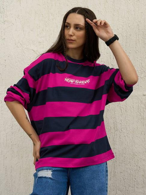 hubberholme blue & pink striped t-shirt