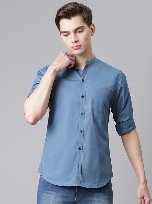 hubberholme blue cotton regular fit shirts