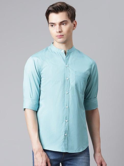 hubberholme blue cotton regular fit shirts