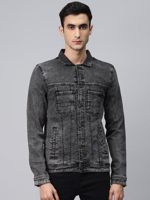 hubberholme charcoal grey cotton regular fit denim jacket