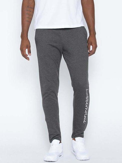 hubberholme charcoal grey slim fit printed trackpants