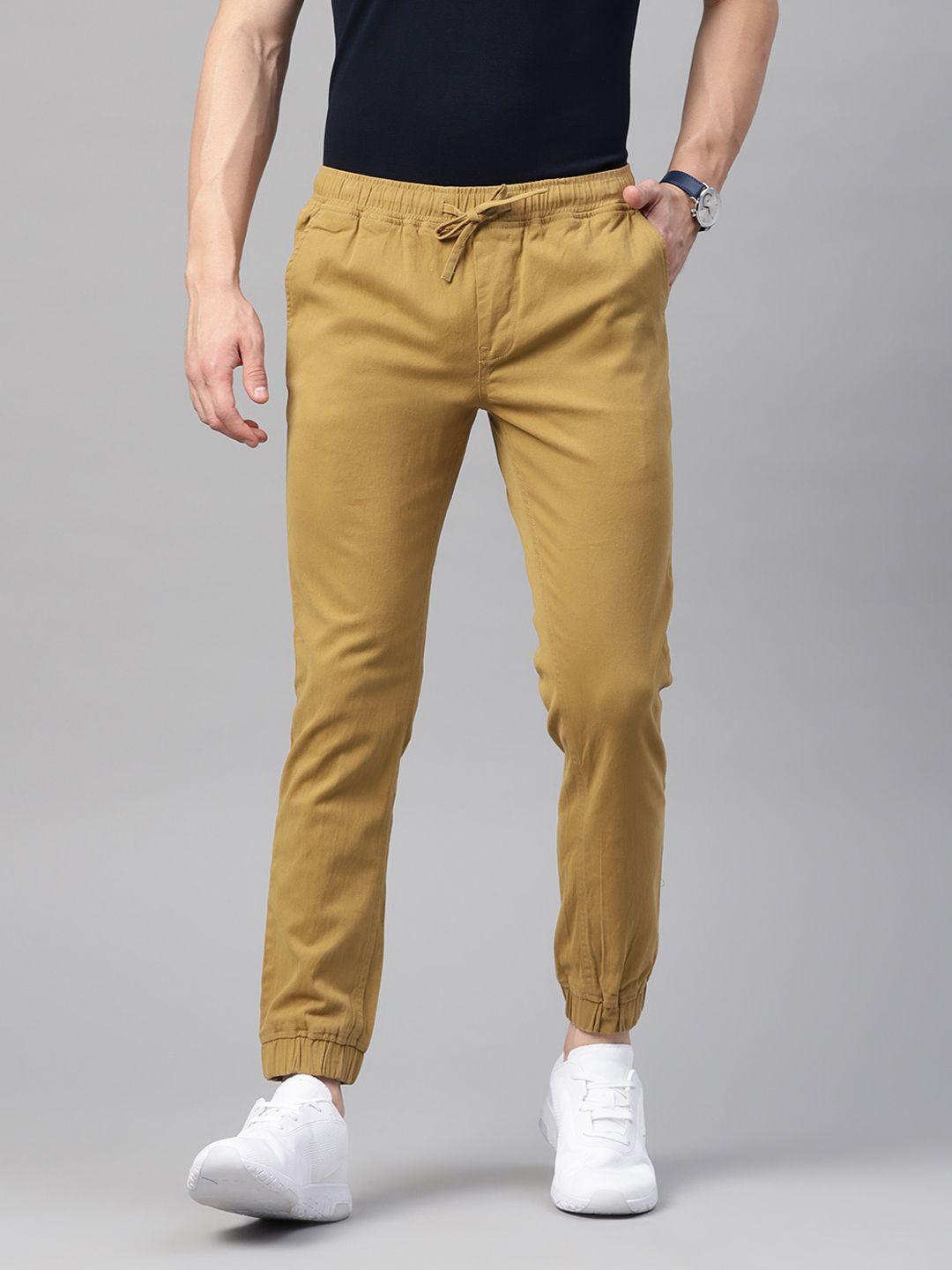 hubberholme men beige smart slim fit pleated joggers trousers