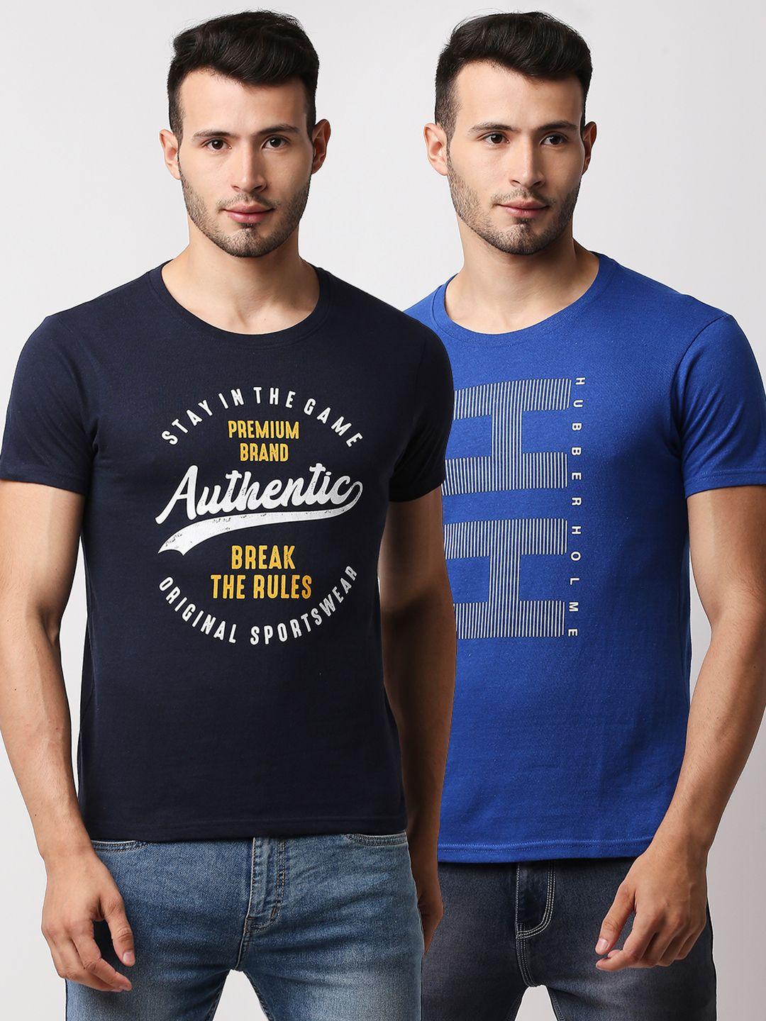hubberholme men black & blue typography 2 printed t-shirt