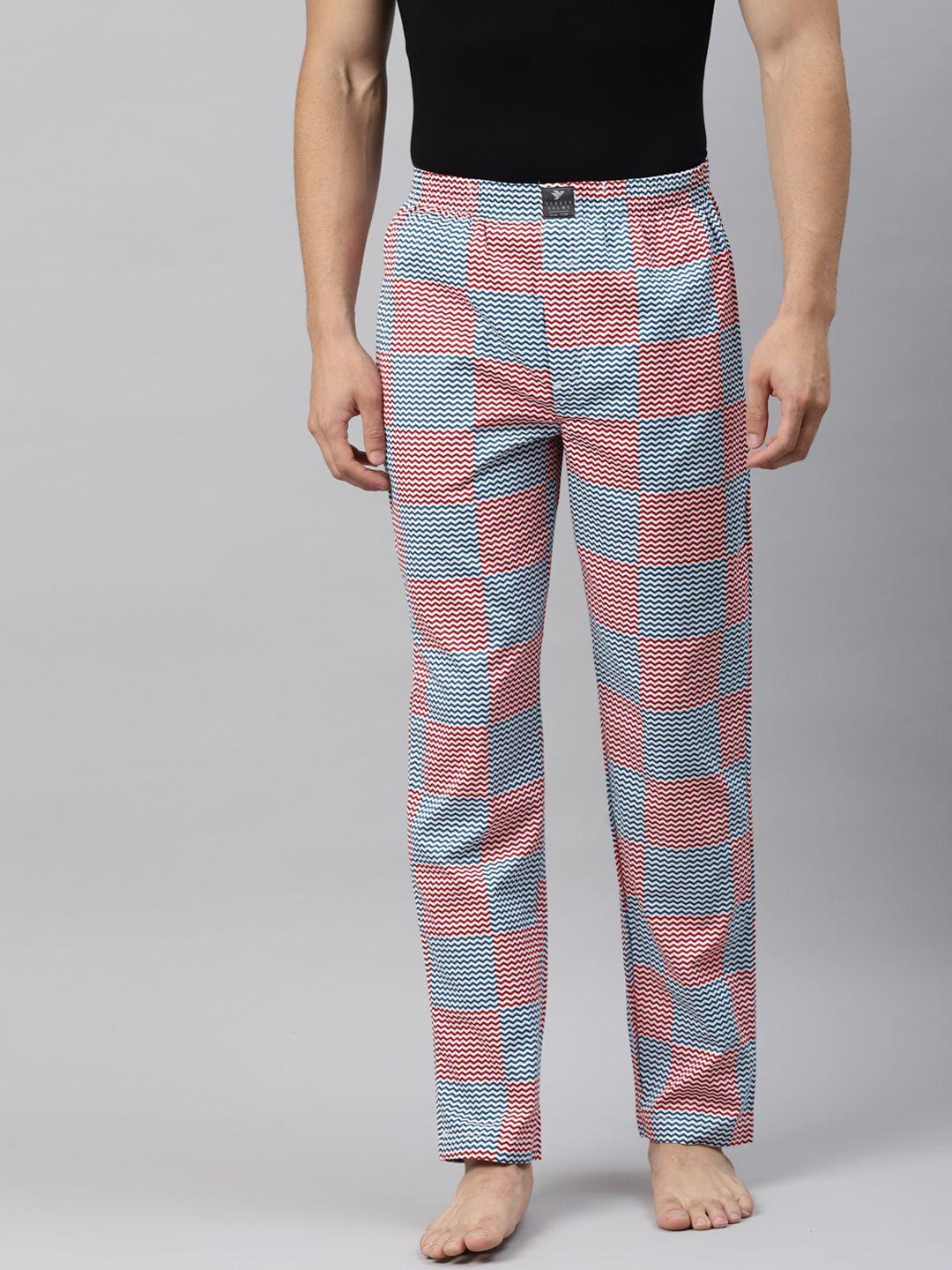 hubberholme men blue & red striped pure cotton straight lounge pants