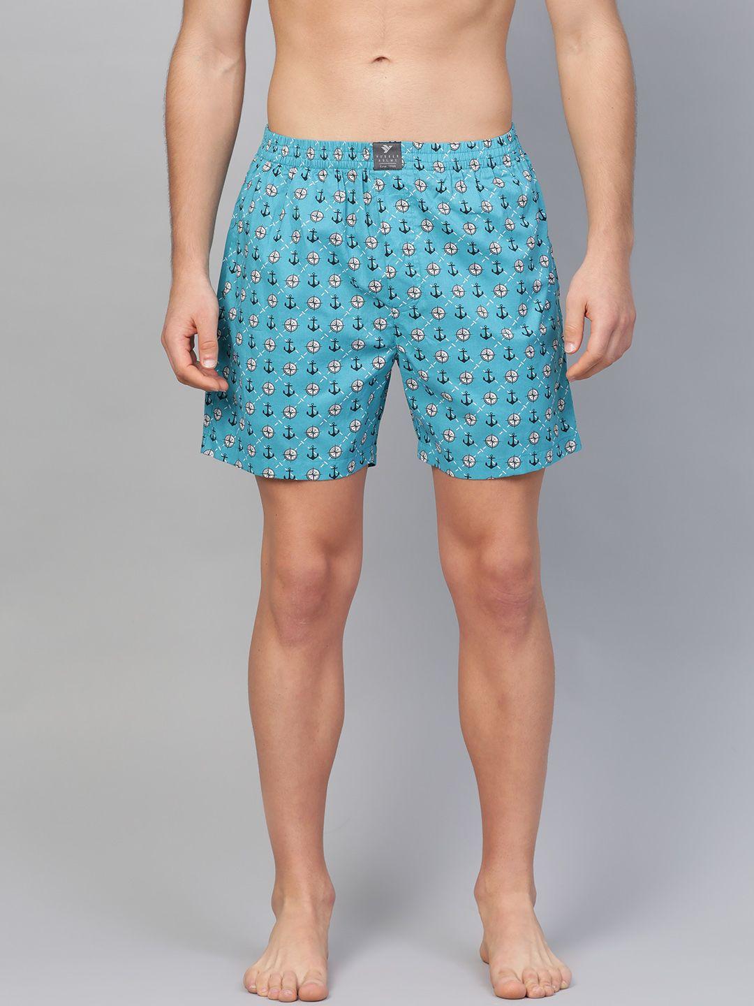 hubberholme men blue & white nautical print pure cotton boxers 1505