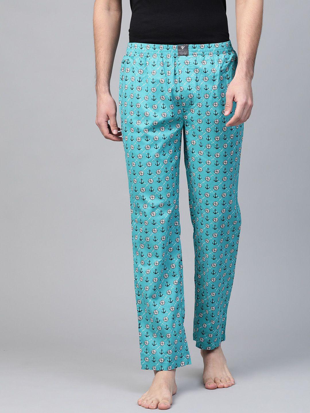 hubberholme men blue & white printed lounge pants