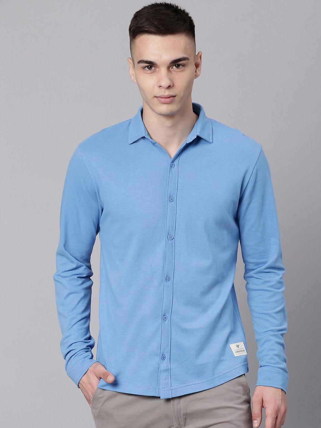 hubberholme men blue classic casual shirt